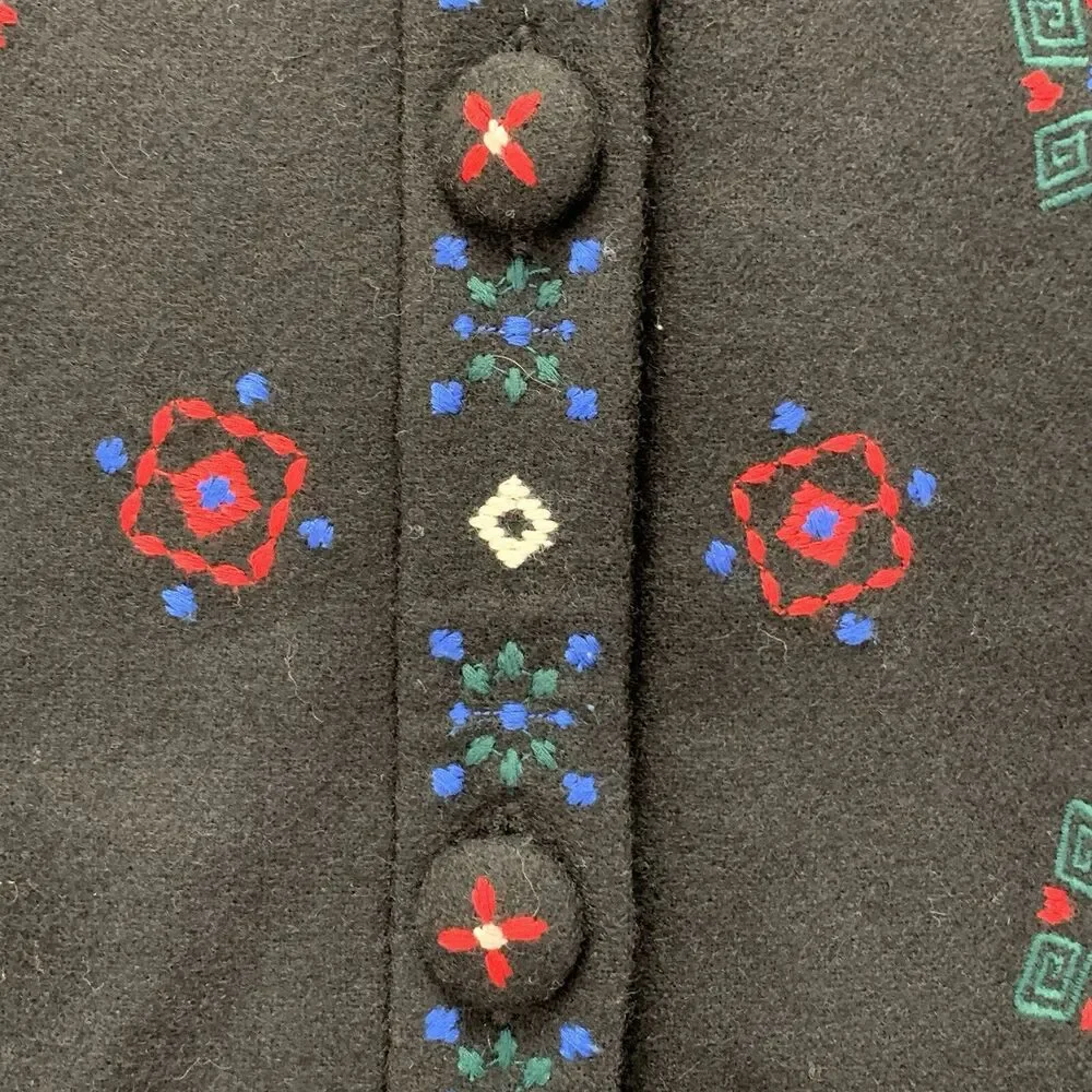 Vintage Talbots Embroidered Wool Blend Christmas Vest Small Black Festive Snow